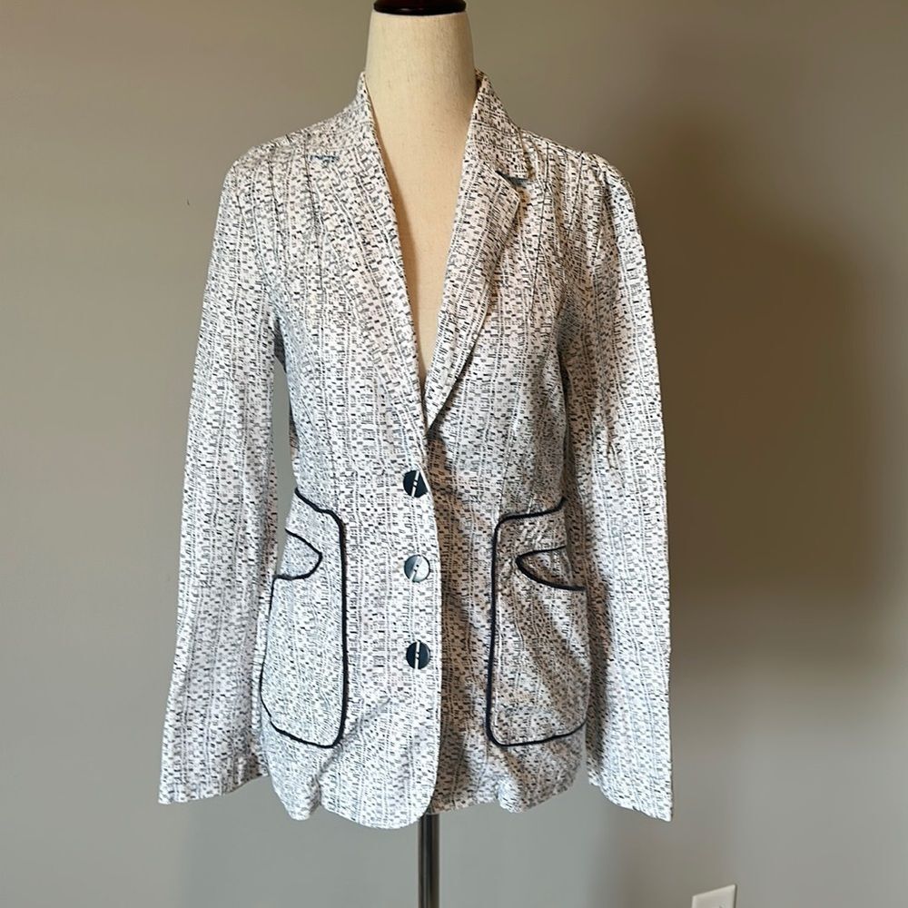 Cabi blazer sz 2 Carol Anderson white navy modern print - Picture 2 of 8